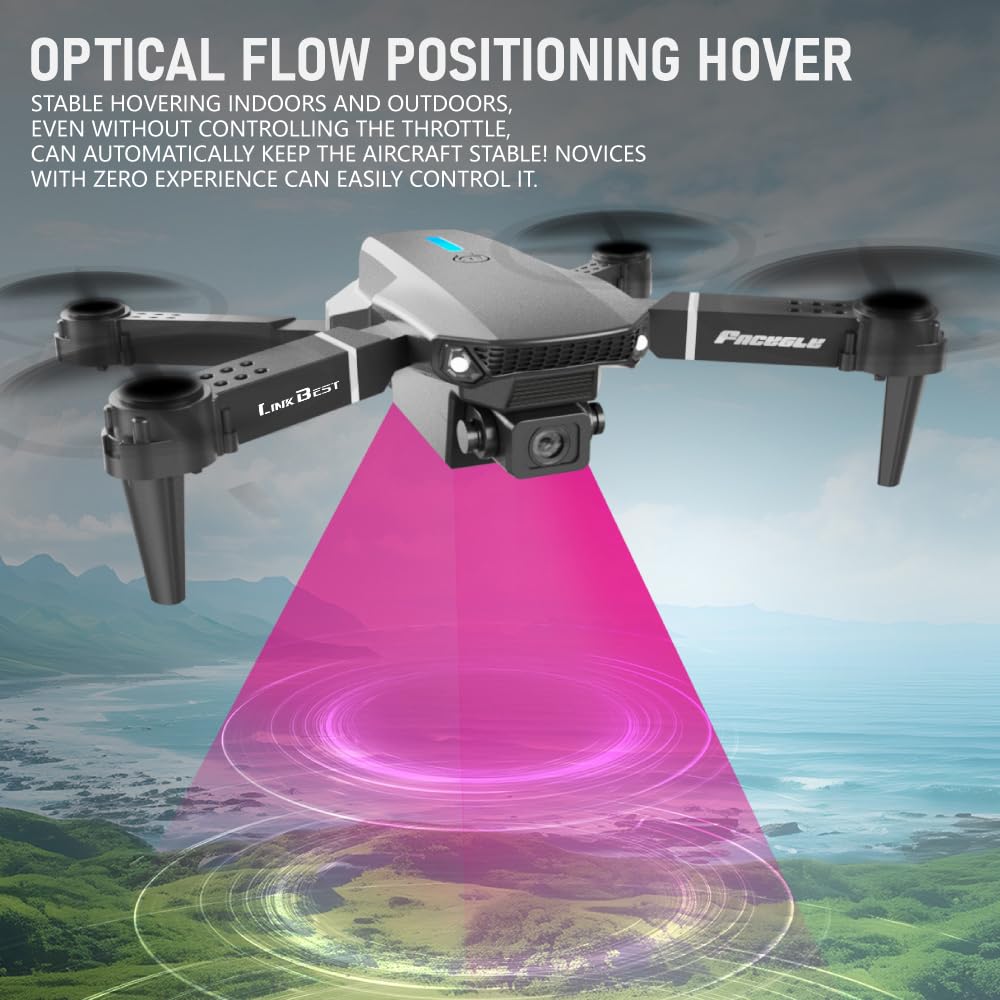 E88 Pro Drone Pieghevole con Fotocamera SD Regolabile a 90°, Decollo/Atterraggio a 1 Tasto, Pianificazione Percorso e Stabilizzazione Ottica - Drone per Principianti e Tempo Libero (Black)