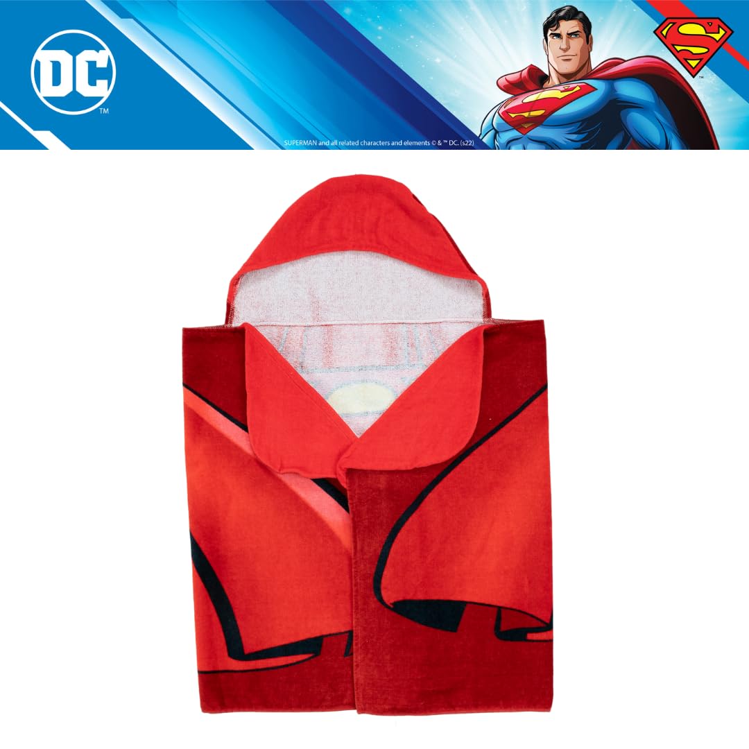 Franco Superman Cape Kids Super miękki ręcznik kąpielowy/basen/plaża miękki bawełniany frotte ręcznik z kapturem, 61 cm x 127 cm, (oficjalnie licencjonowany produkt)