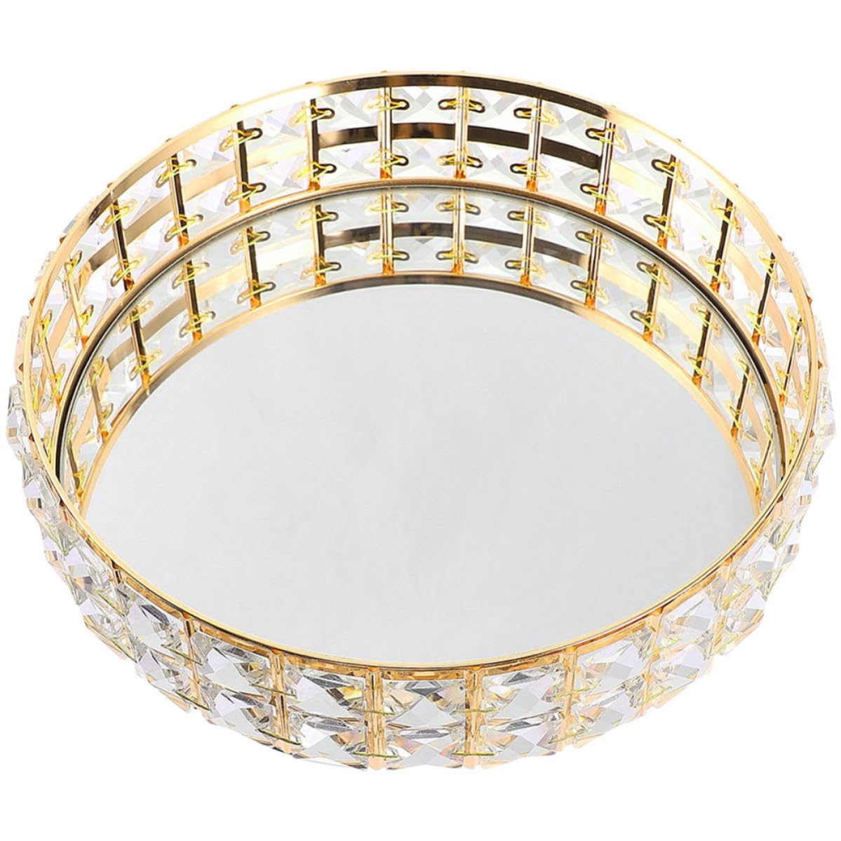 Bandeja Decorativa 25 Cm Dorada de Hierro Espejo Redonda
