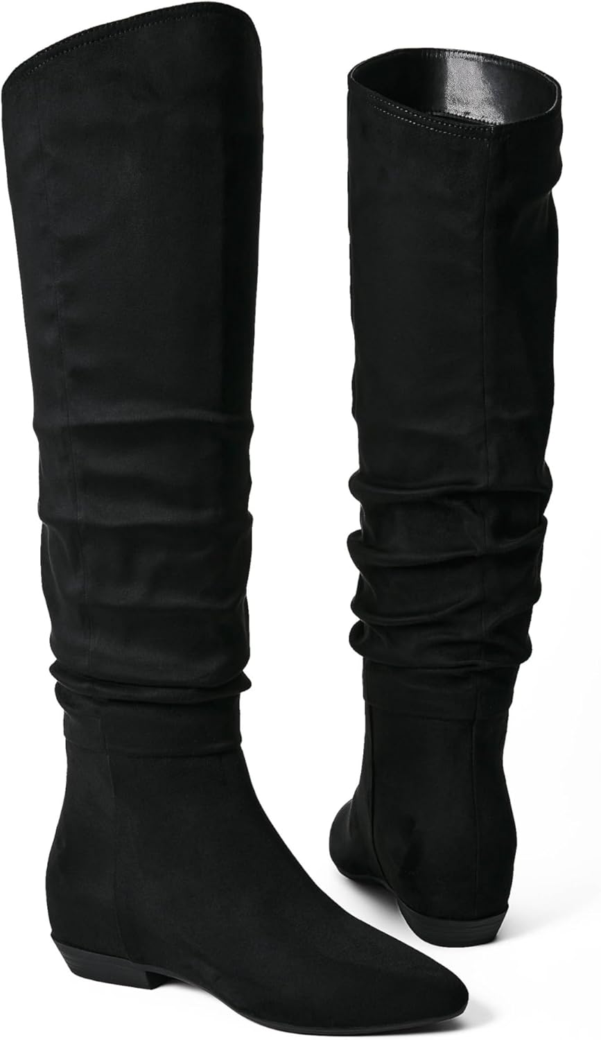 JustFab Knee High Boots Womens Pointed Toe Tall Boots Chunky Heel Long Boots Side Slip on Fashion Boots - ISSEY (Size 6.5, Black - Image 6