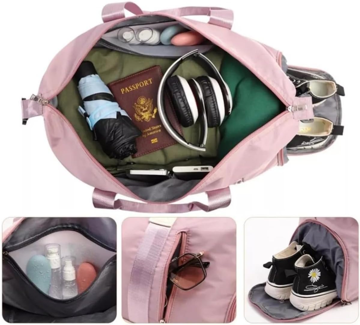 Bolsa Mala de Mão Feminina Grande Transversal Viagem Espaçosa 10 Kg Bordo Rigida Zíper Academia Necessaire Passeio Espaçosa (Rosa) Bolsa Mala de Mão Feminina Grande Transversal Viagem Espaçosa 10 Kg Bordo Rigida Zíper Academia Necessaire Passeio Espaçosa (Rosa)