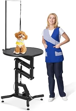 Hydraulic Dog Grooming Table   360  Rotating Top   Adjustable Height 28-41 inches   Heavy Duty with Overhead Arm   Non-Slip Surface   Supports 120 lbs   Ideal for Home Use