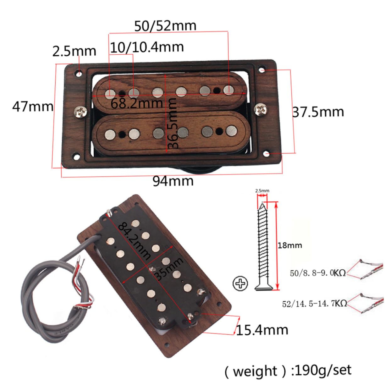 Pickup Humbucker per Chitarra Elettrica Corde Legno Rosa per Chitarra con Doppie Bobine per Tonalità e Bilanciamento