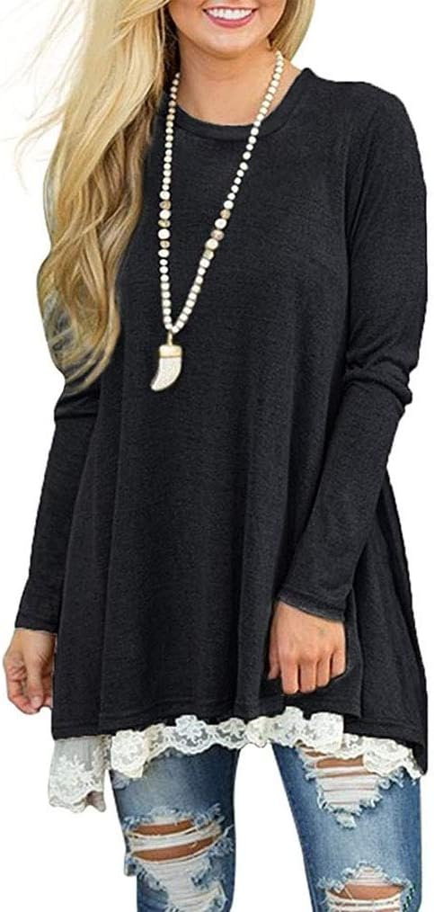 Poetsky Women's Long Sleeve Solid Color Tunic Tops Layered Casual Loose Blouse Shirts - Image 2