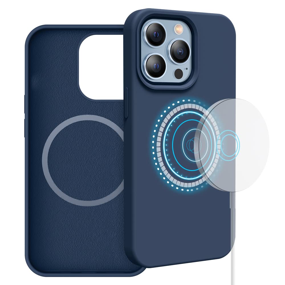 VEGO Compatible with iPhone 13 Pro Max Case, Magnetic Liquid Silicone Case with Built-in Magnets Compatible with MagSafe, Slim Protective Shockproof Cover for iPhone 13 Pro Max 6.7" - Dark Blue