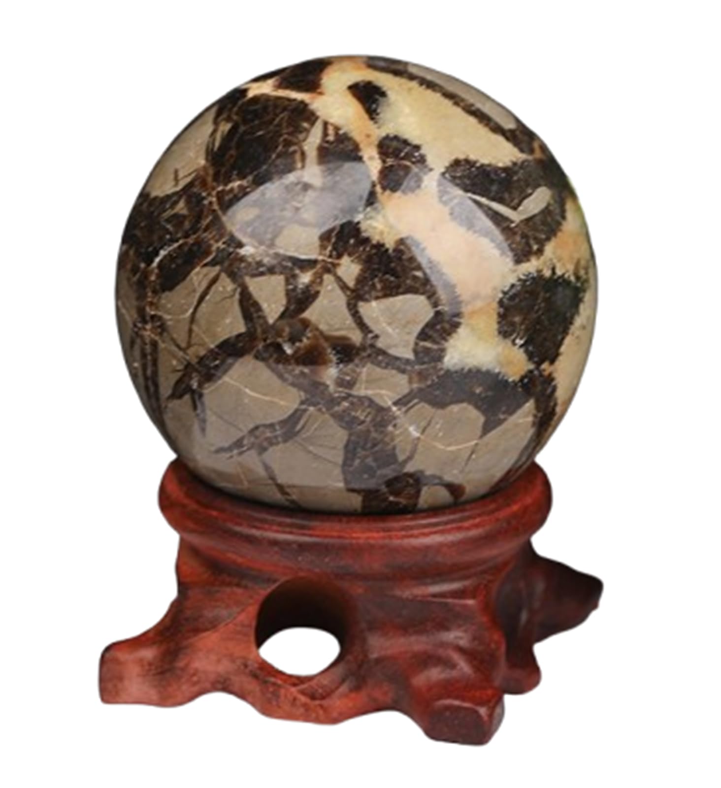 KCDFDVJFBM Dragon Septarian Stone Quartz Crystal Sphere with Stand Gemstone Ball Sculpture Figurine Ornament for Feng Shui Divination Tabletop Decoration,4~5cm
