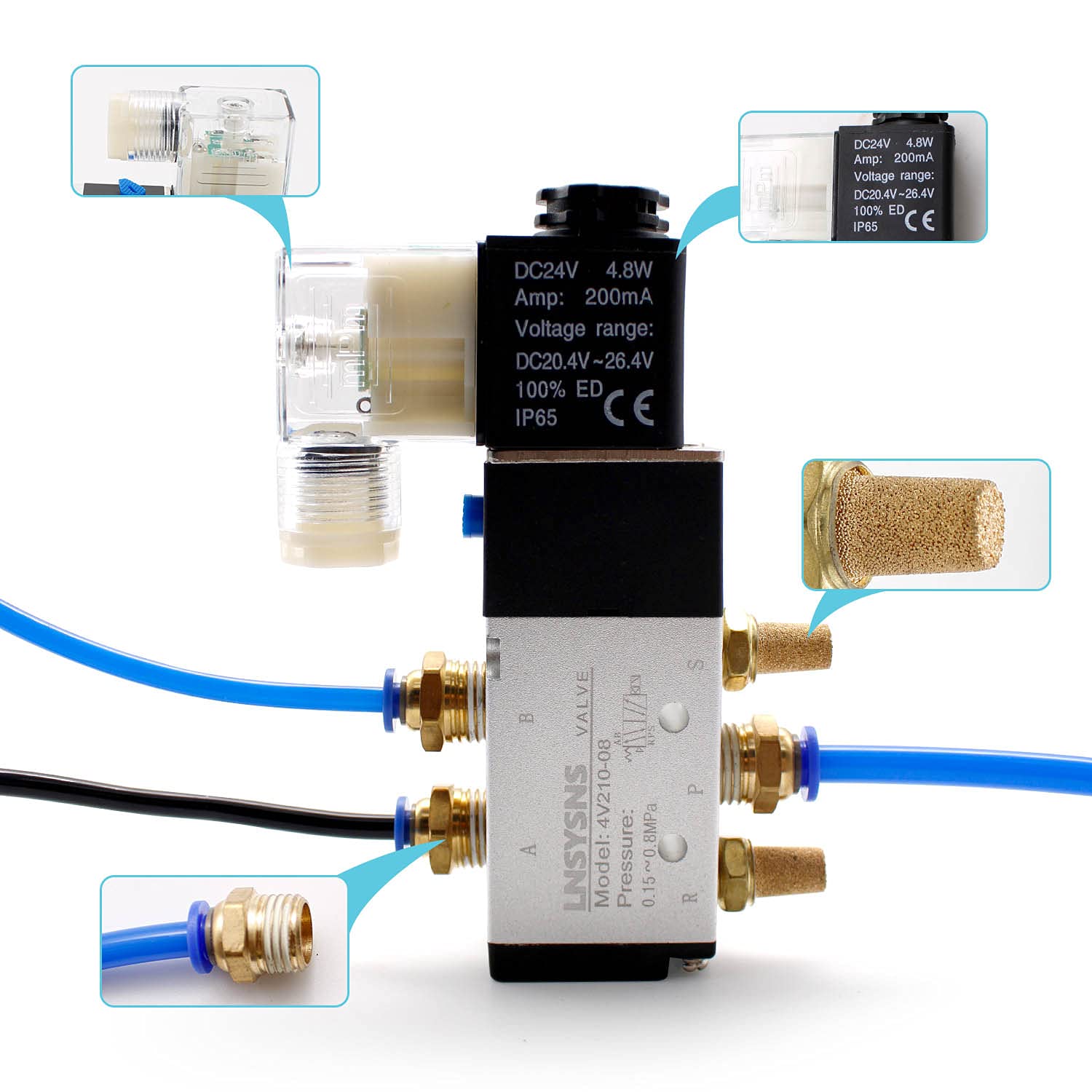 SRJQXH Electrical Pneumatic Solenoid Valve 4V 21008 DC 24V 5 Way 2