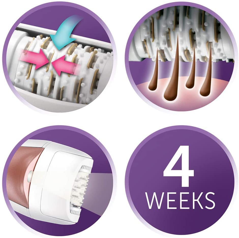 Remington Epilierer smooth&silky EP7 7-in-1, akkubetrieben EP7700, 40 titanbeschichtete Pinzetten, 7 verschiedene Aufsätze inkl. Bikini-Kammaufsatz, Nass- und Trockenanwendung, weiss/grau - Image 5