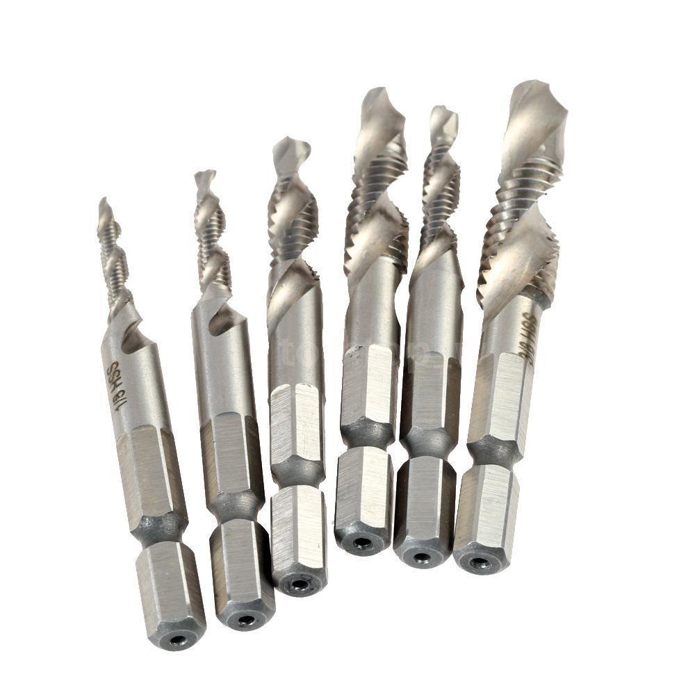 Jeu de forets combinés à tige hexagonale HSS4341, jeu de forets 1/4 "-5/32", taraud à vis britannique/taraud à vis métrique M3-M10 6 pièces(Metric Screw Tap)