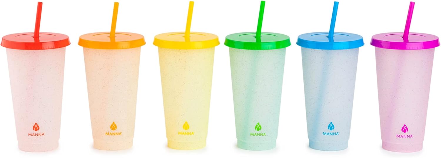 Manna Color Changing Glitter 10.5 x 4.5 Polypropylene Tumblers Set of 6