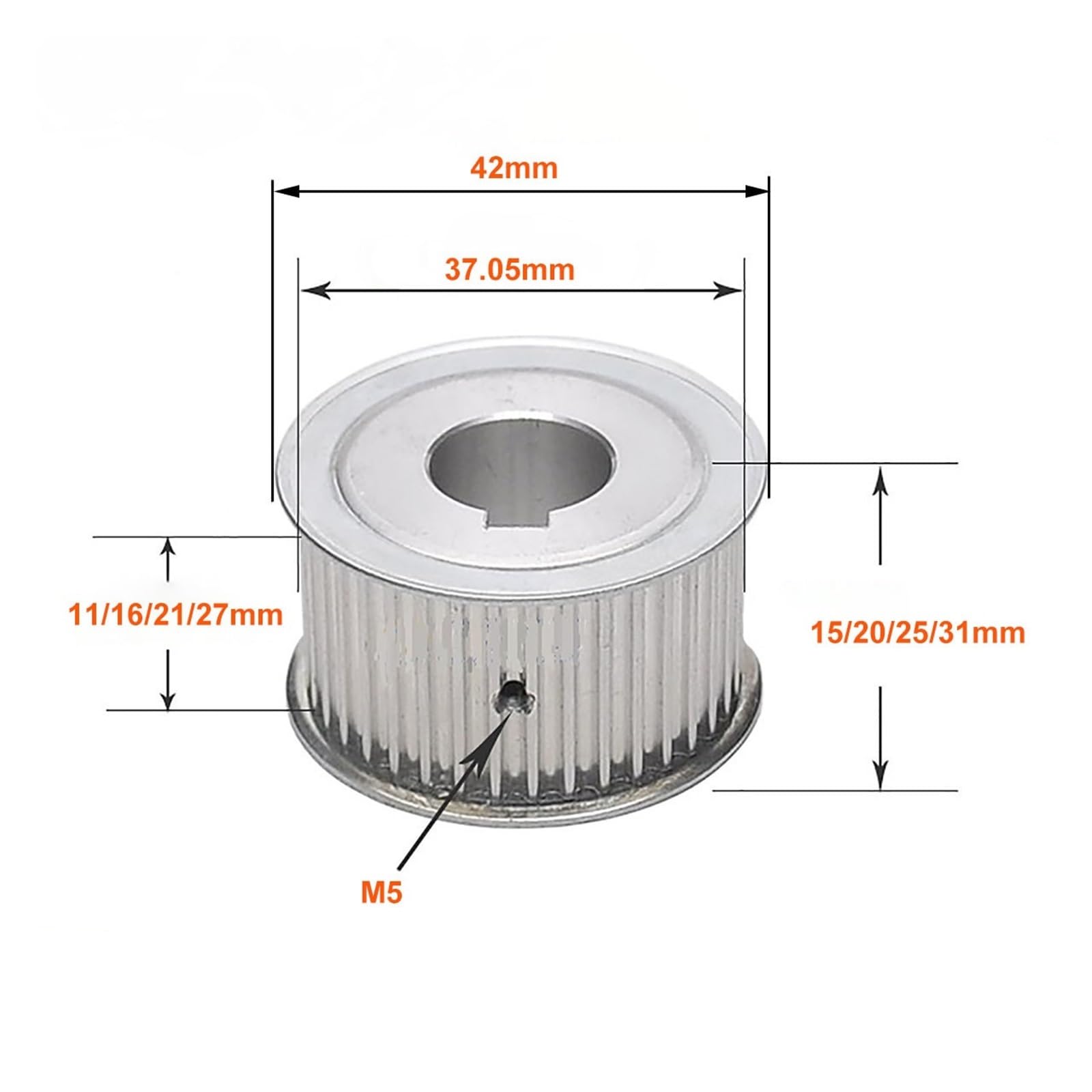 Koło rozrządu ze stopu aluminium, 5M, 24 zęby, srebrne, różne rozmiary do zastosowań w maszynach z paskami rozrządu(1PC-27MM,12mm-keyway 4x1.8mm)