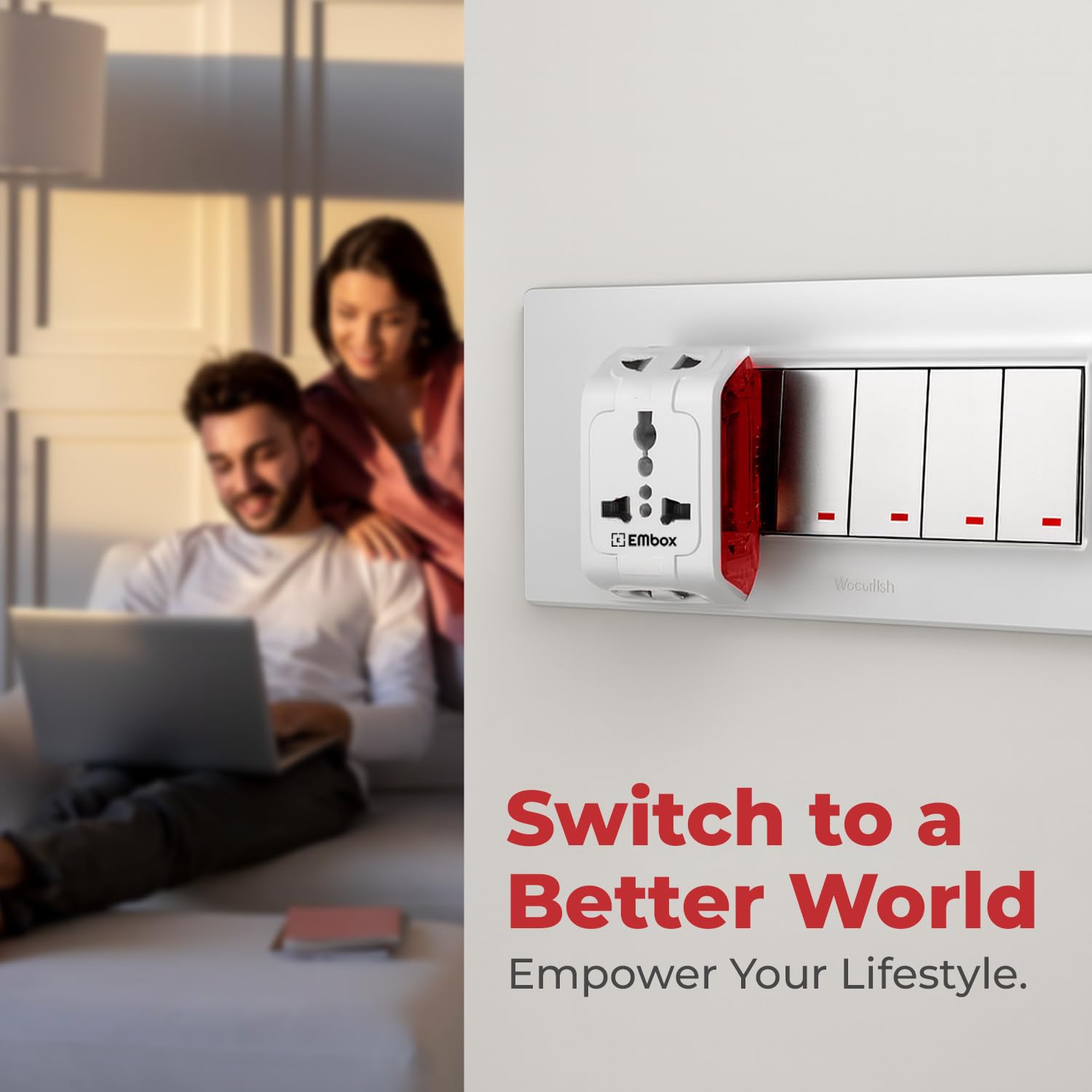 Embox 3 Pin 240V Multiplug Sockets | Multi Plug Adapter with LED Indicator | Supports 2-Pin&3-Pin Plugs | 3 Pin Plug Socket Home&Office Appliances | (Pack of 2) 2