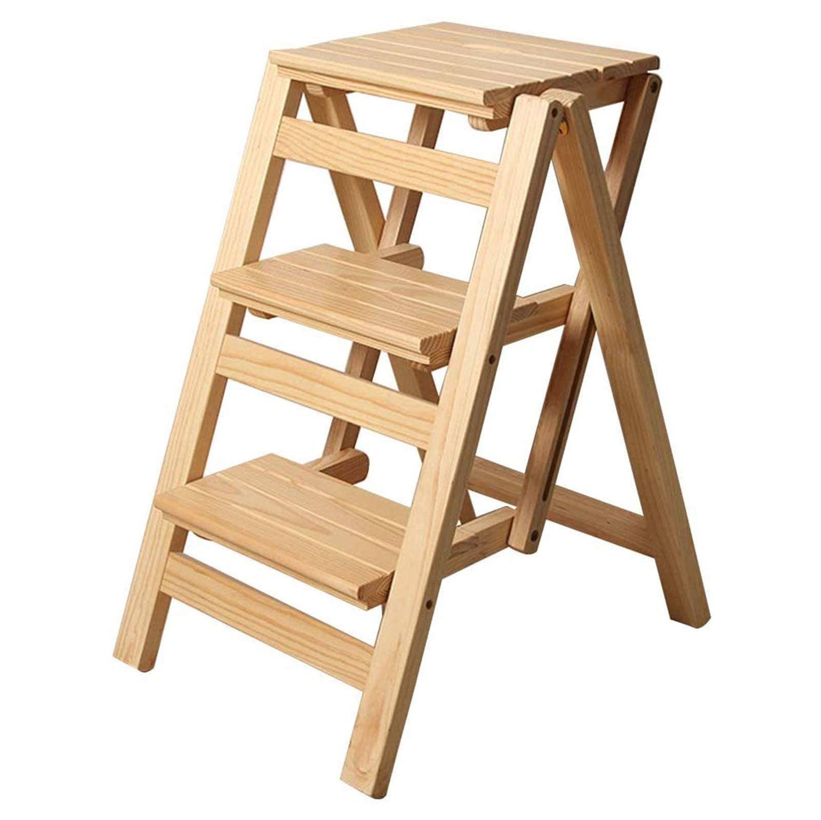 Taburete plegable de 3 pedales de madera para hogar y silla escalera portátil de seguridad