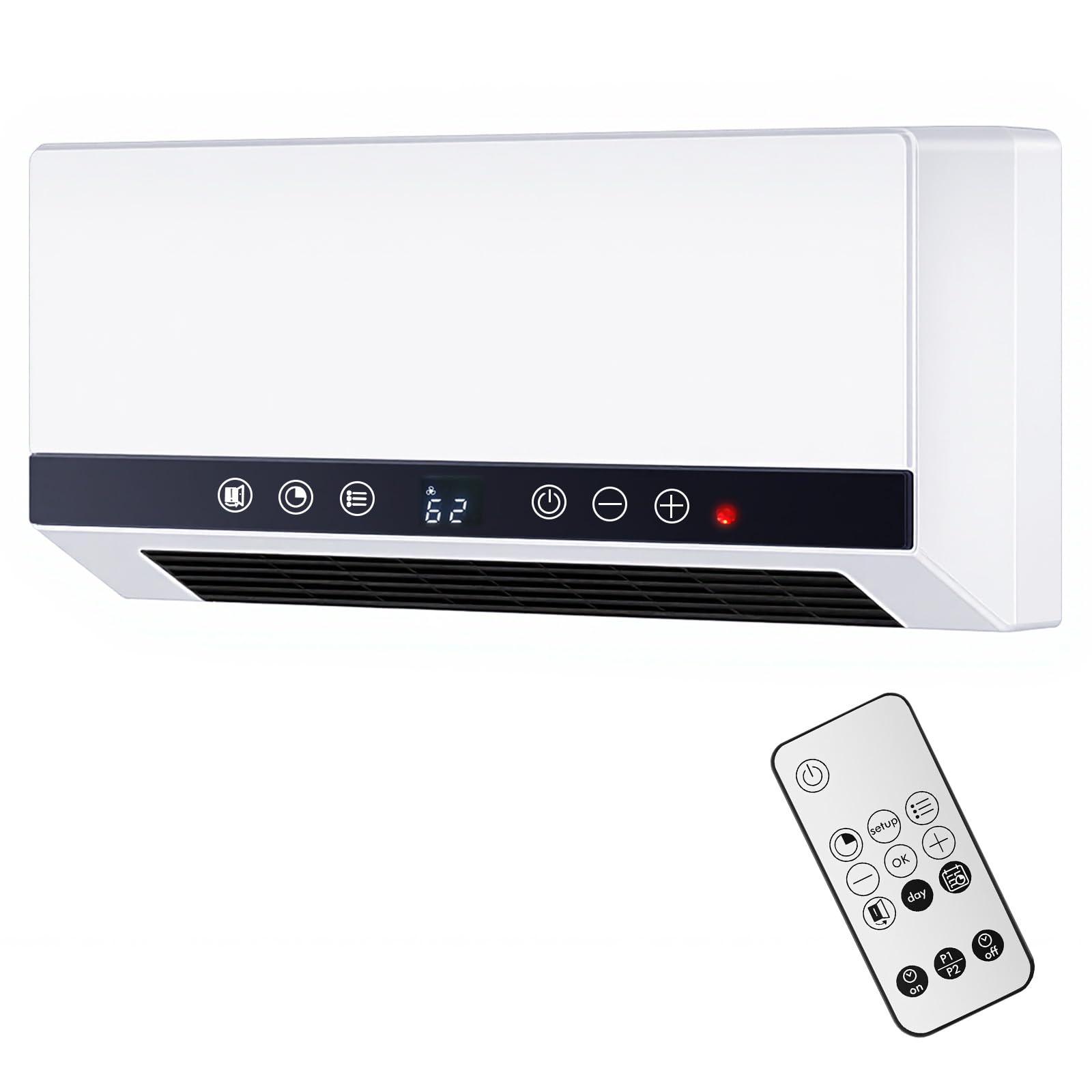 Wall Heater for Bedroom 1500W Wall-Mounted Electric Space Heater for Indoor Use Remote Control LED Display 24-Hour Weekly