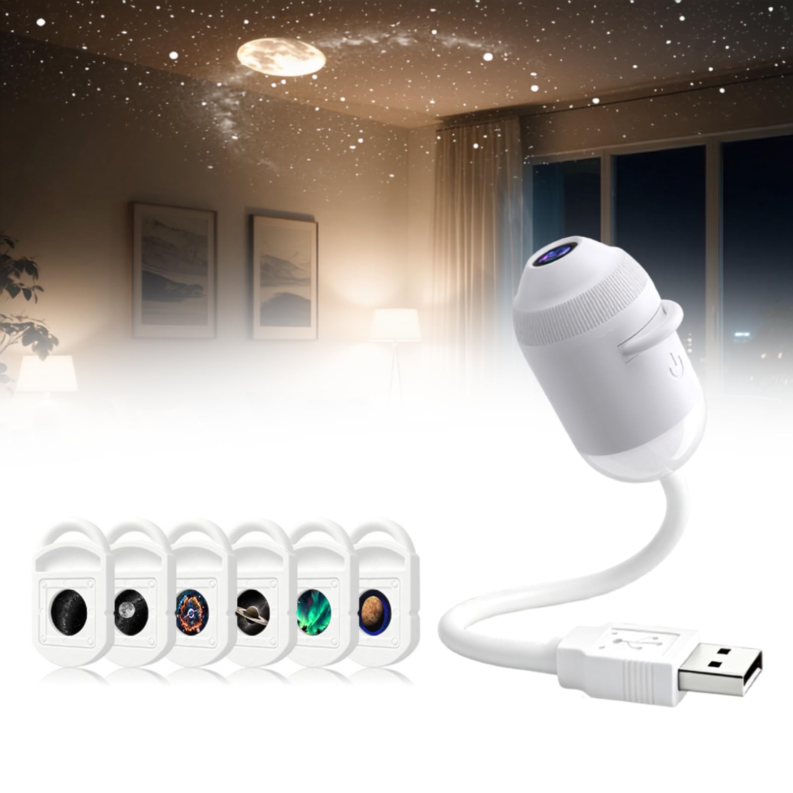 2-in-1 Galaxy Projector Night Light, 360° Adjustable Star Projector, USB Starry Sky Projection Night Light with Projection Slides, Ideal for Bedroom Car&Home Decoration, Gift for Kids Adults、6slides — image 1