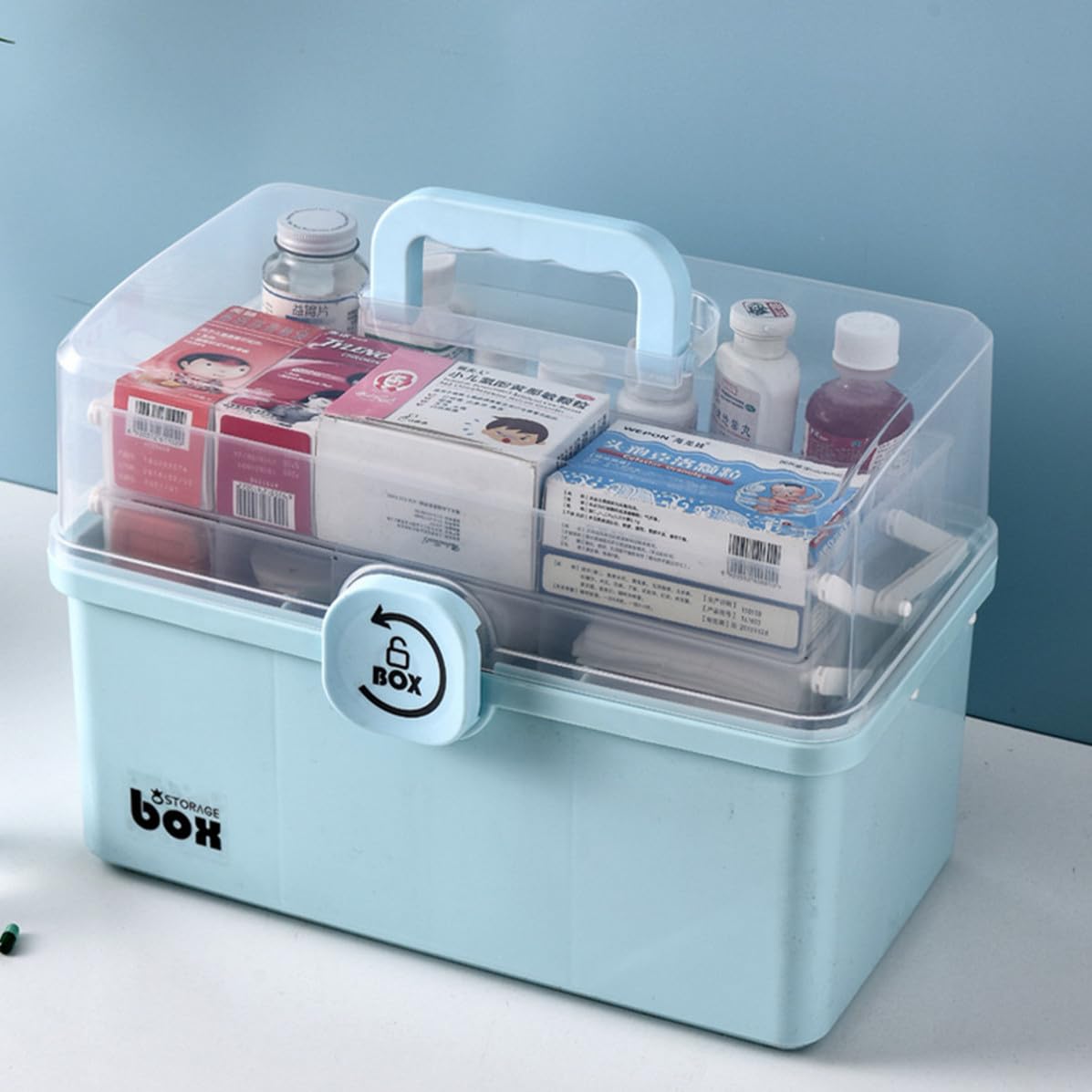 Mipcase Caja de Medicamentos Portátil de Plástico Asa, Botiquín Médico Doméstico Ligero y Organizador para Almacenamiento en Casa y Exteriores