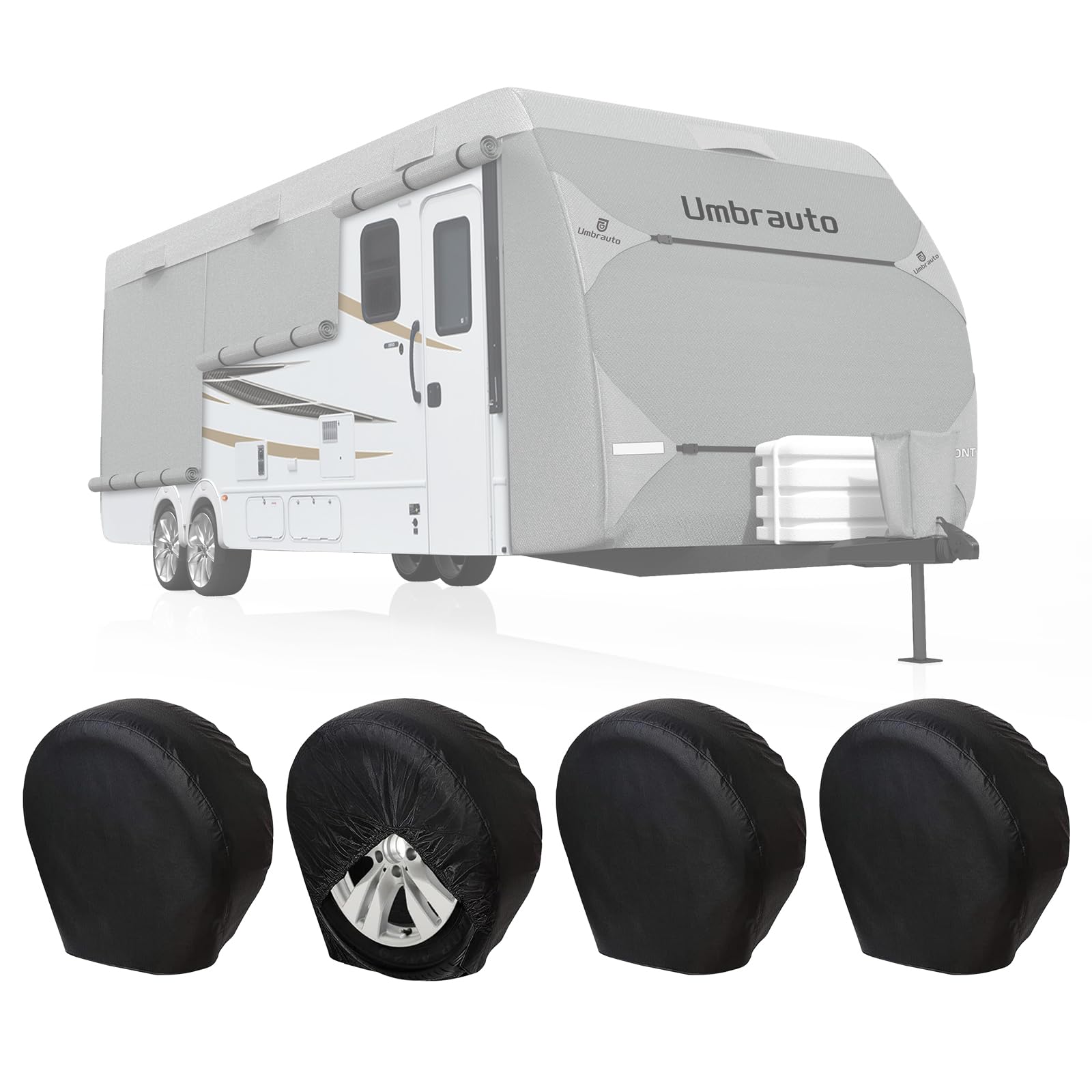 Rough Vinyl Tire Covers 4 Pack, Waterproof Wheel Protectors with Lining for RV, Travel Trailer, Camper, Motorhome, SUV, Car, Truck, Boat Trailer (Black, S - Fits Tire Diameters 24"-26")