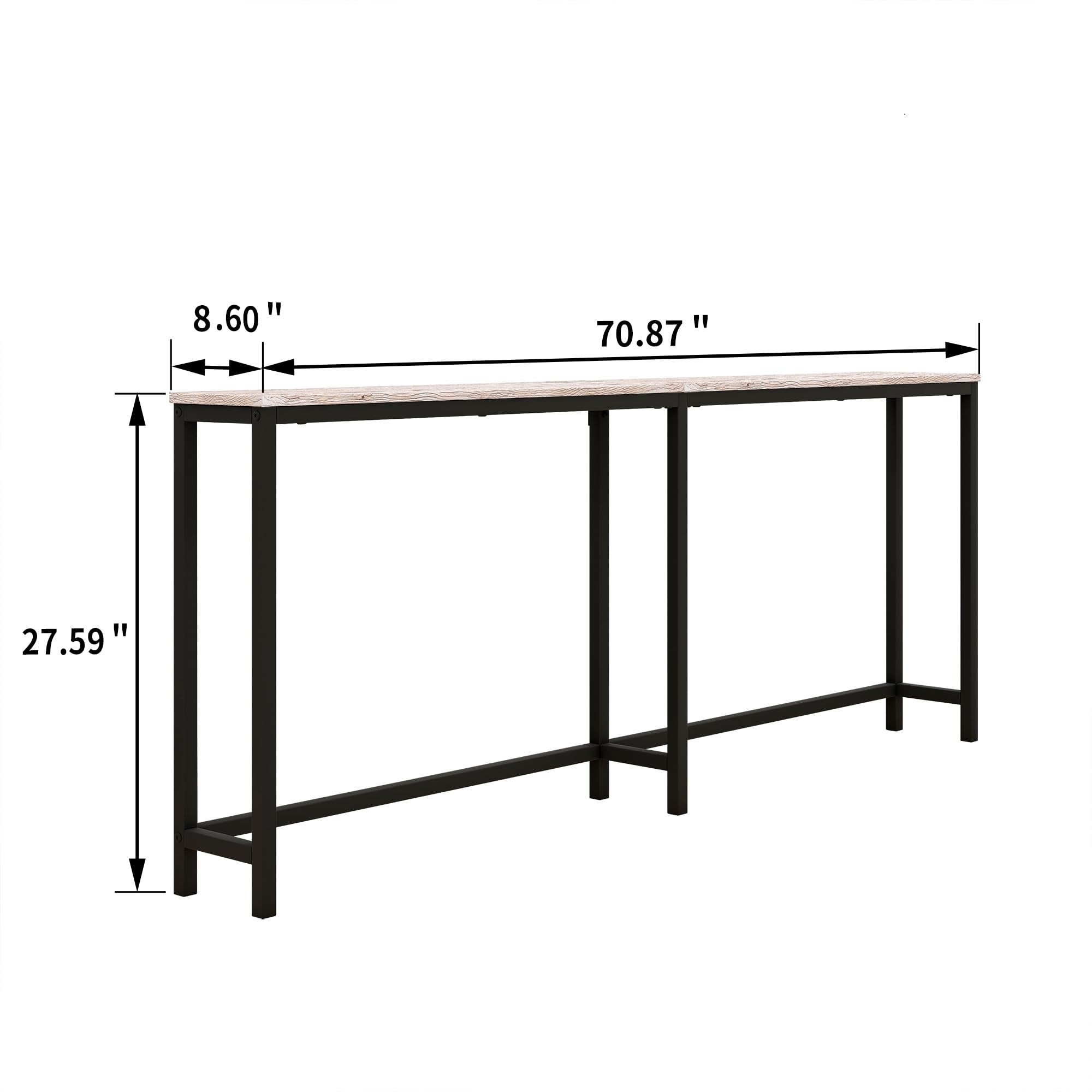 Mesa consola de 70.8 pulgadas con puertos USB, mesa de sofá con estación de carga, mesa de entrada estrecha, mesa de pasillo delgada, arce 8