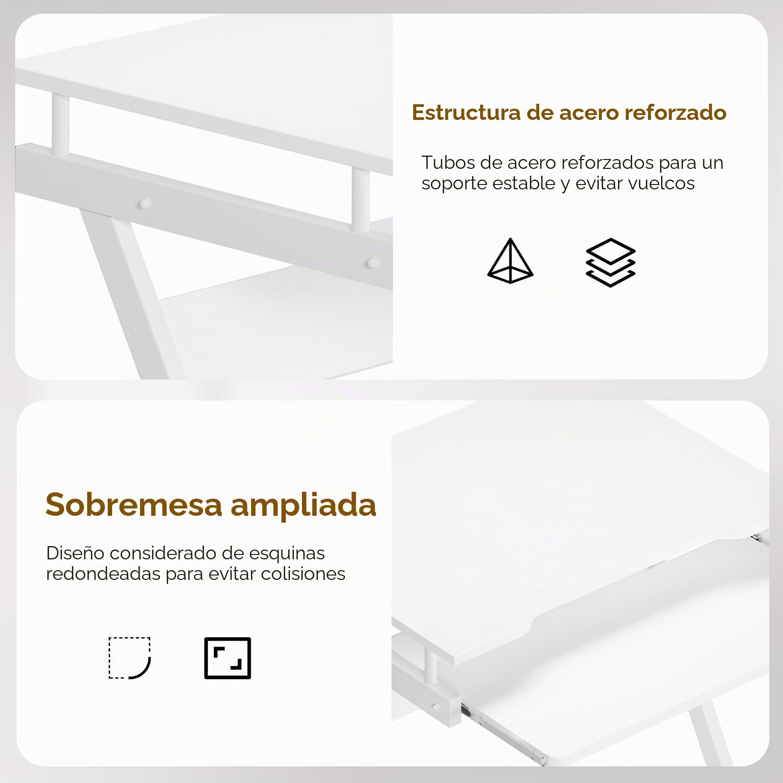 SogesHome Escritorio pequeño para Ordenador con 4 Ruedas, 2 de Ellas con Frenos, Mesa de Ordenador en Forma de Z con Bandeja para Teclado para casa y Oficina, 60 x 48 cm