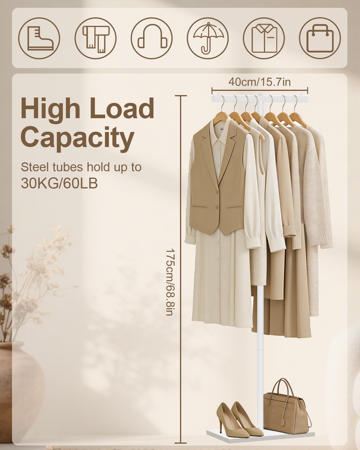 Appendiabiti Ingresso, Appendino da Terra Moderni a Forma di T, Attaccapanni Piccoli con Lastra di Roccia Resistente, per Vestiti, Cappelli, 39 x 26 x 175 cm, Bianco, GYJ011W