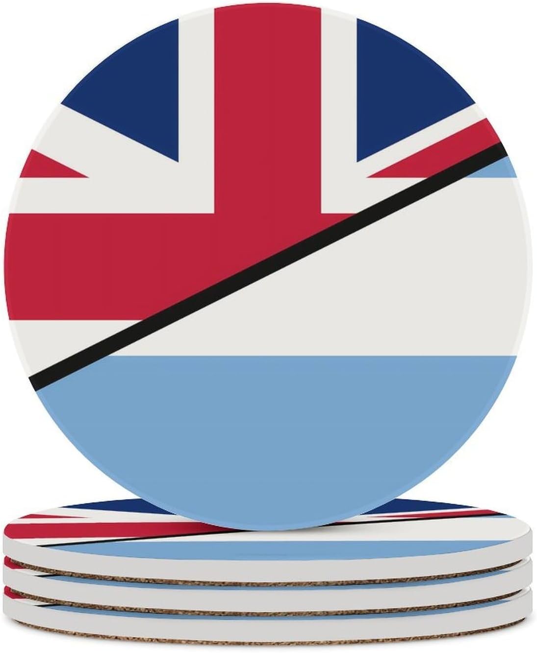 Argentina and United Kingdom Flag Round Ceramic Coasters for Drinks Absorbent Cup Holder Tabletop Protector with Cork Base
