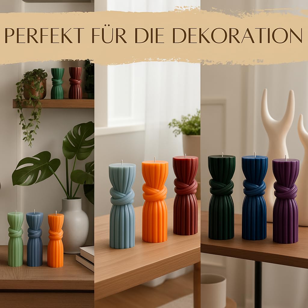 NobleBox - Velas de cera de abeja hechas a mano, velas decorativas, velas moldeadas, idea de regalo, 205 g, 4 juegos (Knotea Column)