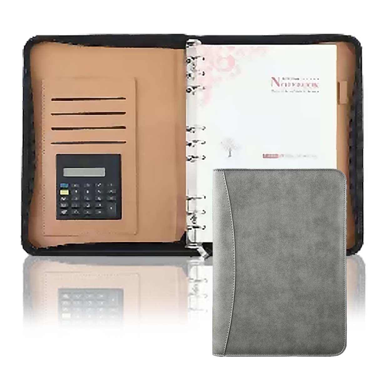 Porte Documents Porte Bloc A4 Padfolio Portfolio Binder 6 Anneaux avec Bloc-Notes à glissière Taille légale en Cuir PU Dossier Padfolio Professionnel pour Les entretiens d'affaires