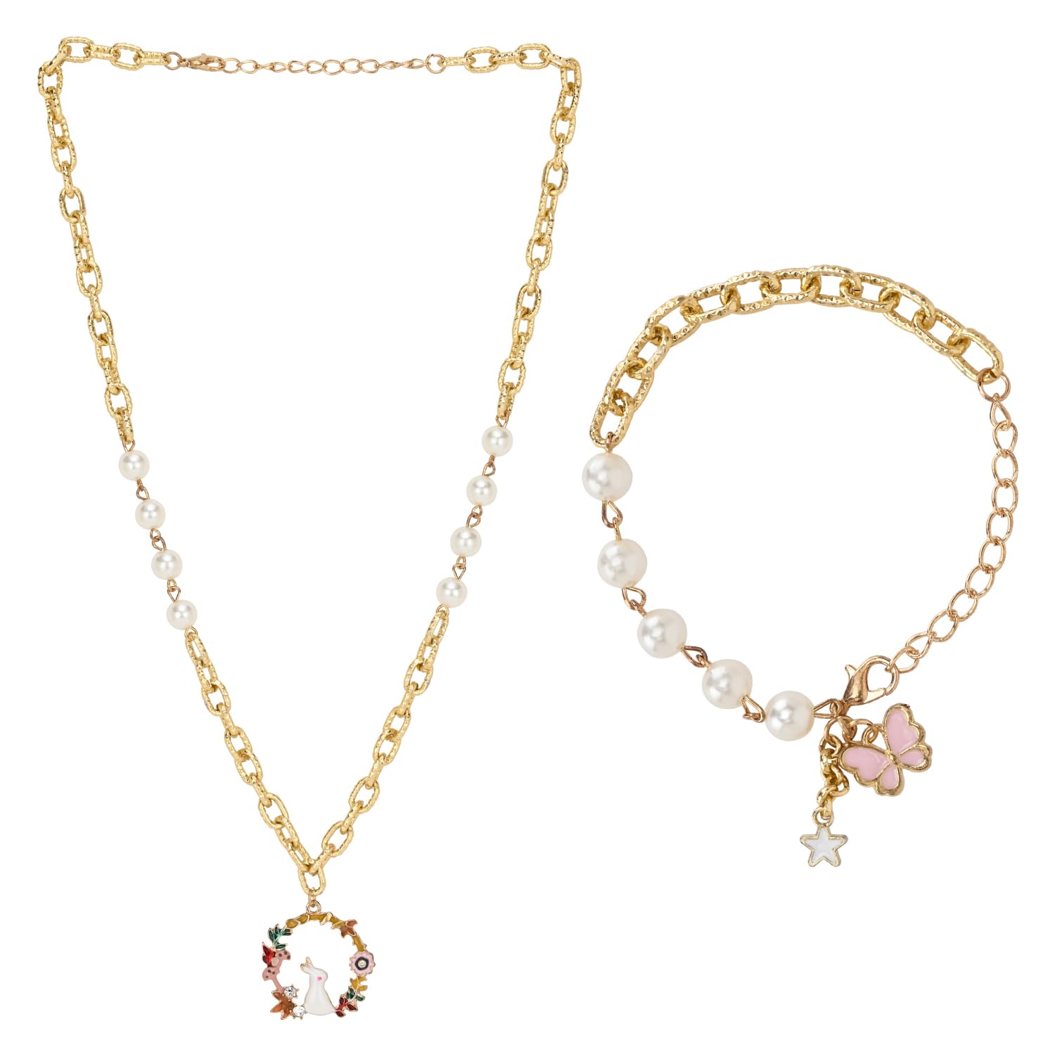 Asthetika Kids Rabbit Buterfly Charm Jewellery Set for Young Girls Necklace & Bracelet Combo Pink Colour (B0D2TYCWFP) Amazon Price History, Amazon Price Tracker