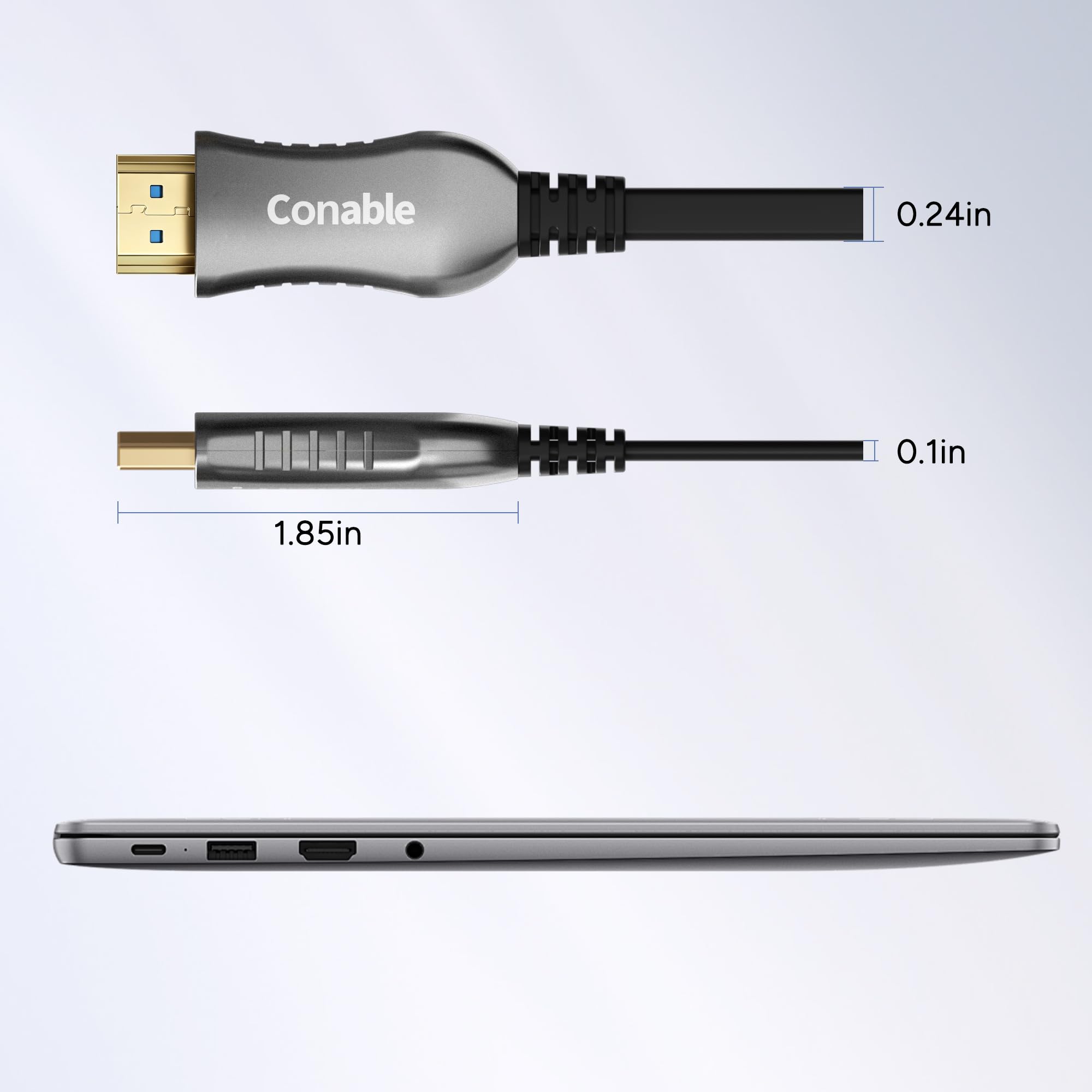 Cavo HDMI 4K 100 FT, cavo HDMI a fibra ottica piatto, unidirezionale, 18 | Ultra HD, supporta 4K a 60Hz, 4:4:4 RGB, HDCP 2.2, 3D ARC, HDR10, Dolby Vision, guscio in lega di zinco, sottile