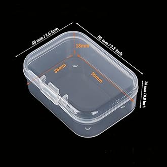 LJY 100 Pieces Rectangular Empty Mini Clear Plastic Organizer Storage Box Containers with Hinged Lids (55 x 40 x 20 mm, Transparent)
