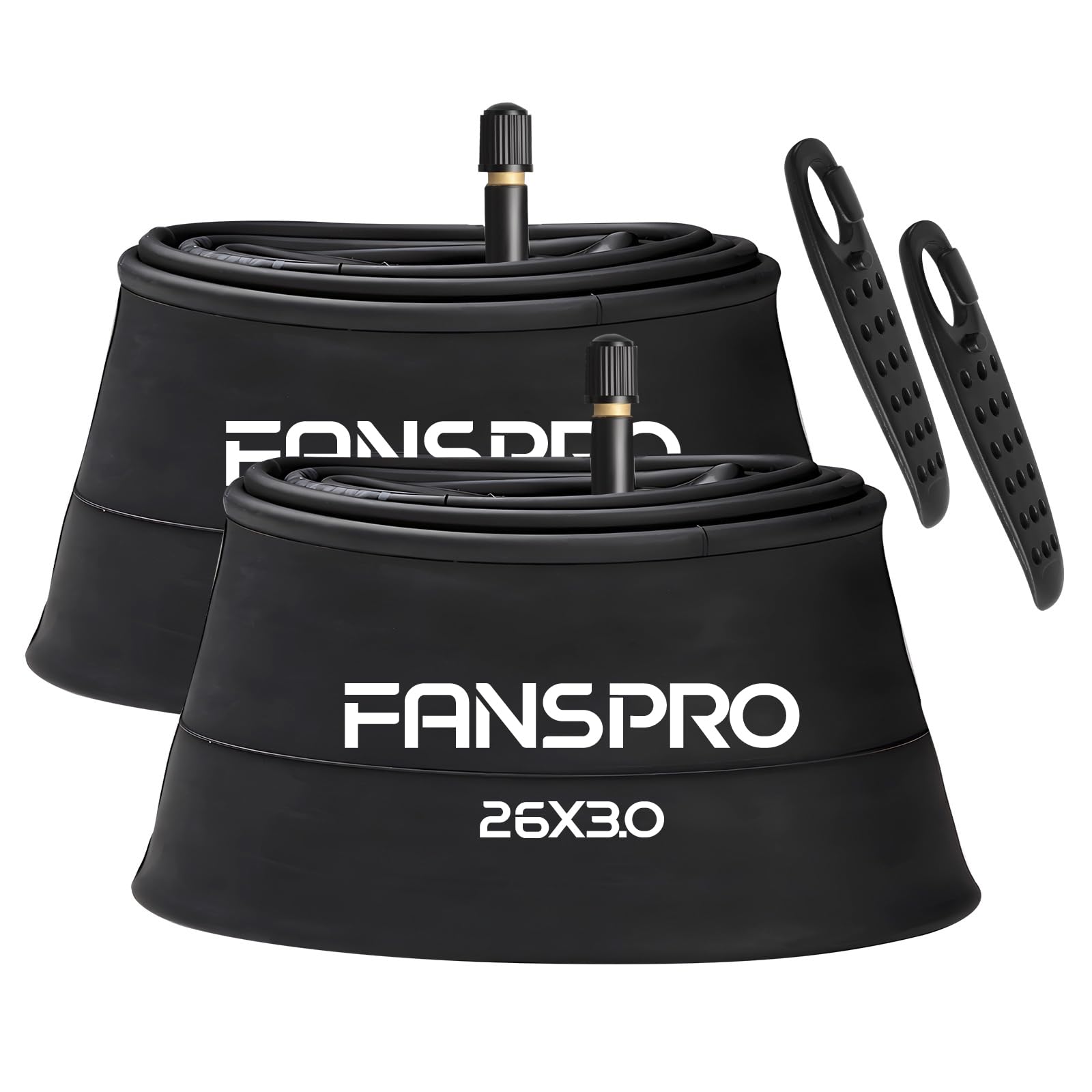 FANSPRO 2 Pack Premium Butyl Inner Tubes for 20/26-Inch Fat Bikes - Heavy Duty 20x4.0, 26x4.0, 20x3.0, 26x3.0 with Schrader Valve & Tire Levers -