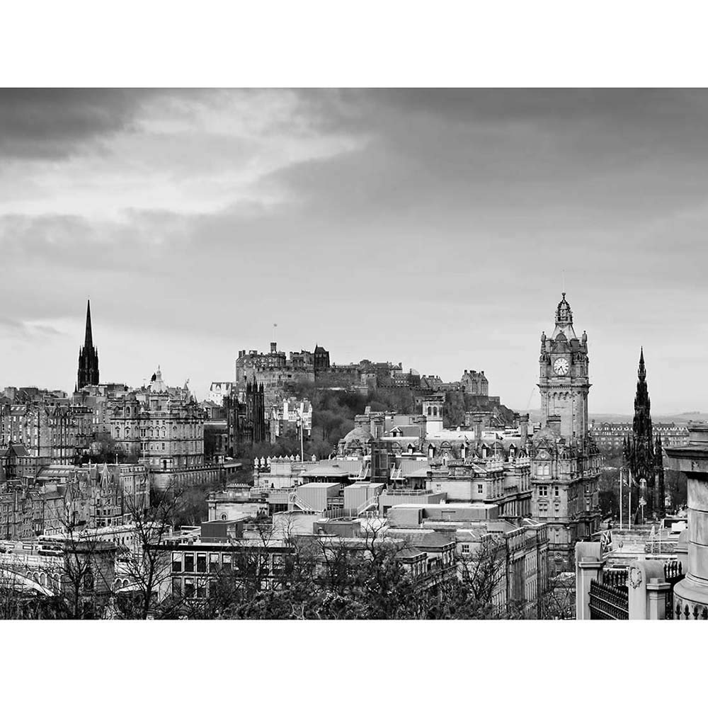 Wee Blue Coo Photo Cityscape Edinburgh Castle Rooftops Black White Art Print Poster Wall Decor 12X16 Inch