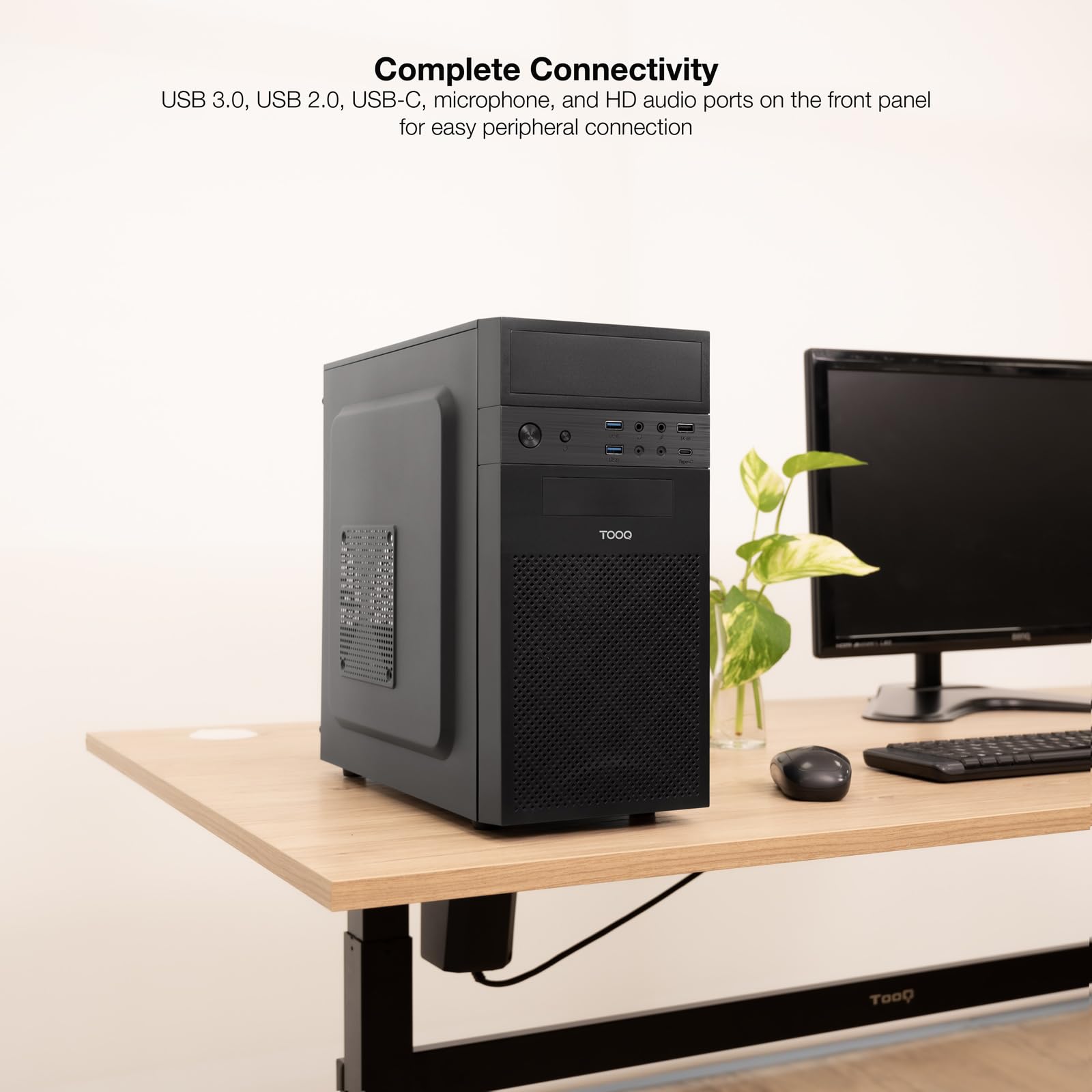 TOOQ TQC-4701-SP - Caja Minitorre Micro-ATX “ISOBOX Ultra”, Fuente de alimentación ATX 500W, 2xUSB-A 3.0, 1xUSB-A 2.0, 1xUSB-C, Audio HD, Micrófono
