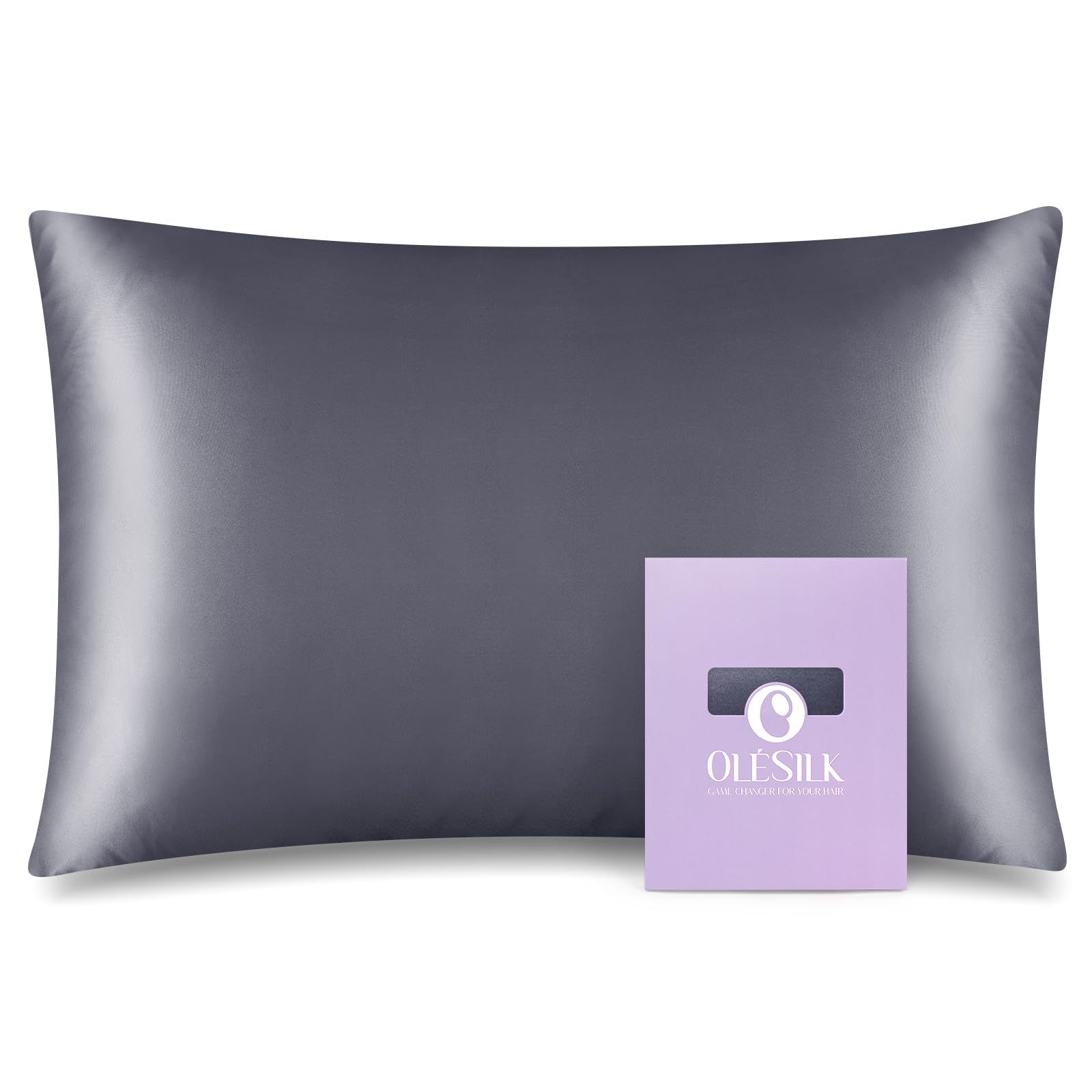 OLESILK 100% Mulberry Silk Toddler Pillowcase for Hair and Skin, Both Sides 19 Momme Pure Natural Silk Travel Pillow Cases with Hidden Zipper, 13"x 18", Charcoal — image 1