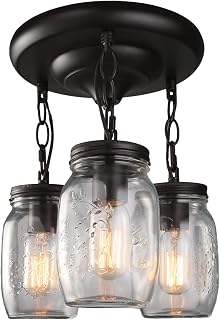 LNC Flush Mount Ceiling Light Fixture,Farmhouse Mason Jar Glass Pendant for Kitchen Island Bedroom Living-Room A02981, Brown