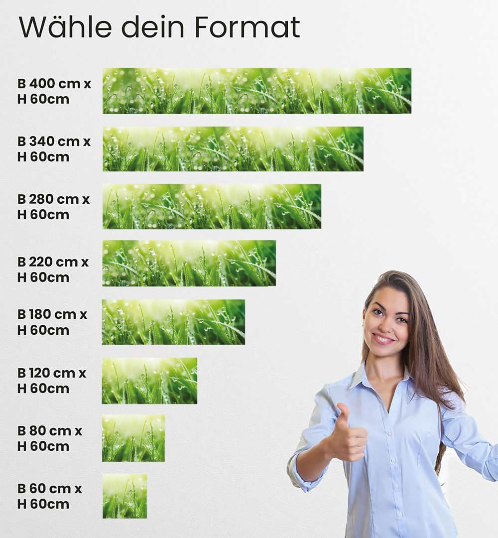 MyMaxxi Küchenrückwand selbstklebend – Matte, versteifte Spritzschutz Folie als günstige Alternative zu Glas, einfache Montage & leichte Reinigung – 60 cm hoch – Motiv: Wiese B 340 cm x H 60 cm