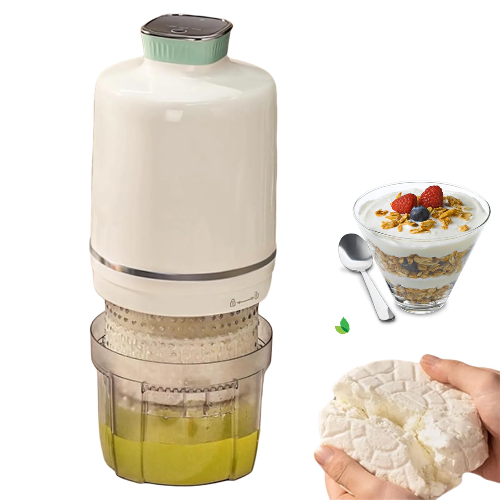 XCSCUK Electric Yogurt Strainer, 1000 Ml Cheese Yoghurt Maker, Whey Separator, with 3 Modes,DIY Homemade Cold Brew Yoghourt Filter