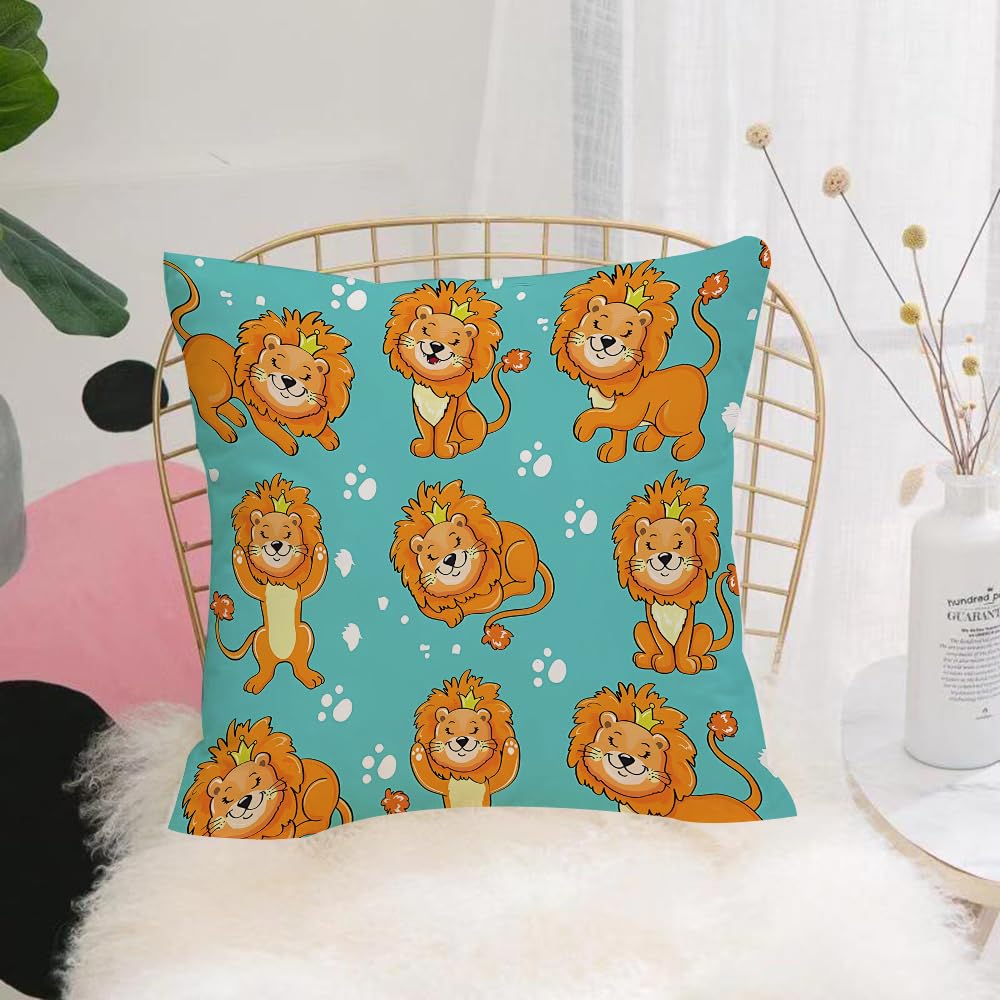 HYOSXW Cushion Cover,Throw Pillow Case Home Decorative for Living Room Bedroom Sofa Chair 16X16 Inch,Funny lions on a blue background collection,Pillowcase 40X40cm