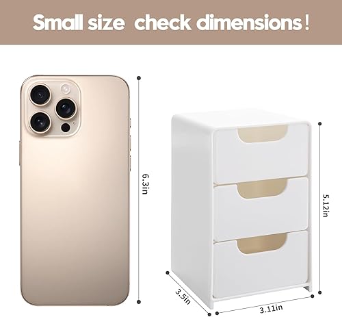 Miniatura 3 de Mini organizador de acrílico blanco con 3 cajones para accesorios para el cabello, joyas y maquillaje, pequeña caja de almacenamiento para clips,