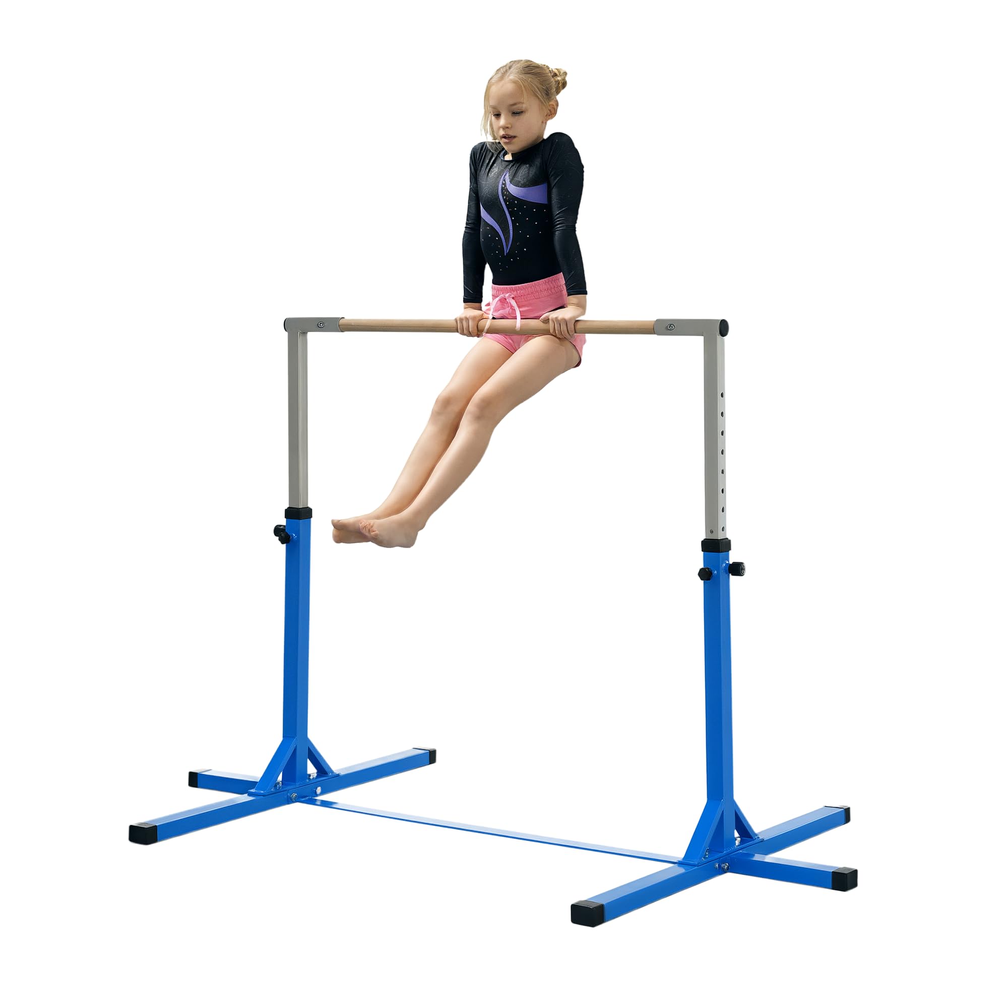 HOMCOM Barra Orizzontale Per Ginnastica Bambini +3 Anni, Altezza Regolabile 92-150 Cm, Carico Max 75 Kg, Struttura In Acciaio E Legno Di Faggio