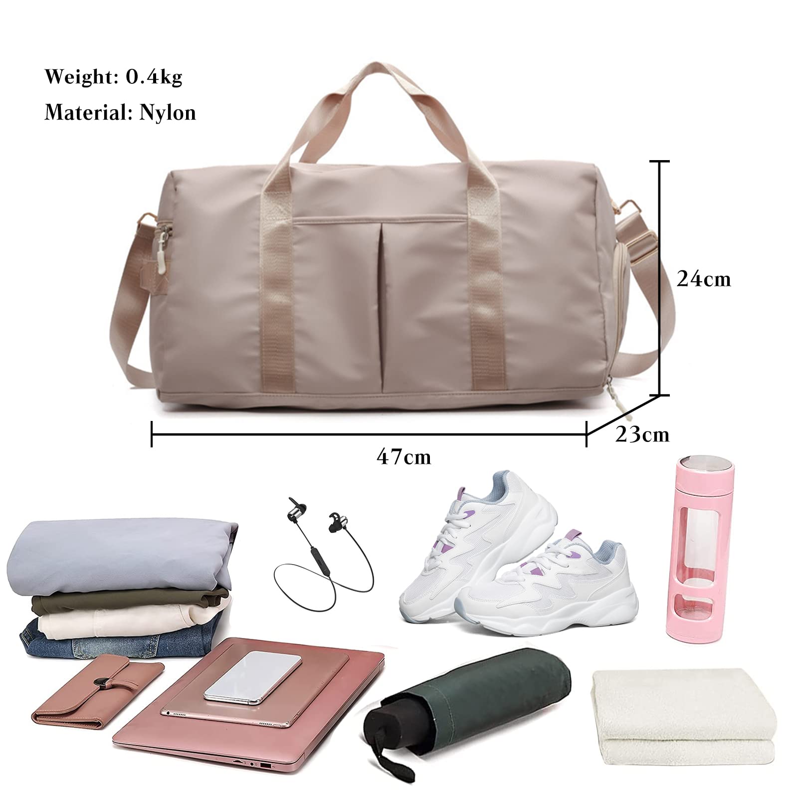 CORIOS Nylon Reisetaschen Duffle Bag Sporttasche Fitnesstasche Schwimmtasche für Herren/Damen Faltbare Weekender Übernachtung Tasche Trainingstasche Kabinenreisetasche Handgepäck mit Schuhfach Khaki