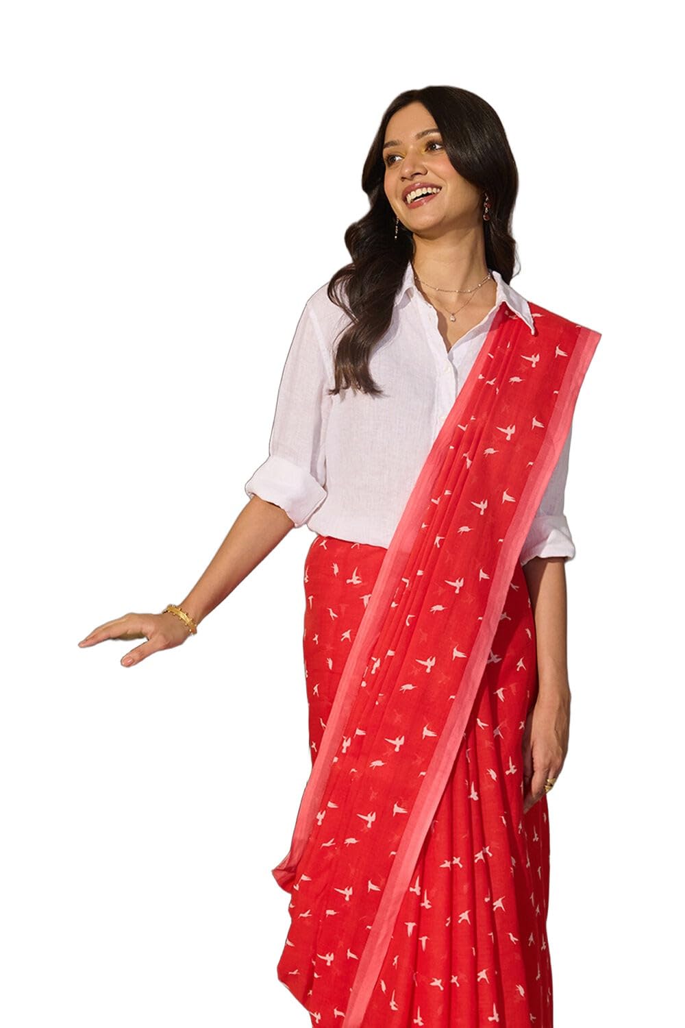 taneira Red Screen Printed Bengal Pure Cotton Mulmul SareeWith Unstitched Blouse(SAPP01AD8125-Red)-picture-47