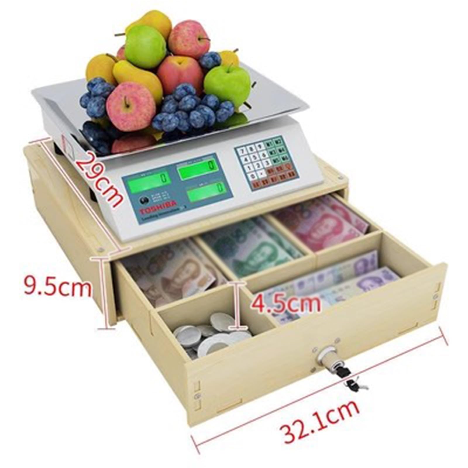 Caja de supermercado, Cajón de Efectivo con Interfaz POS, Resistente, Compacto, Manual, 4 Billetes y 1 Moneda