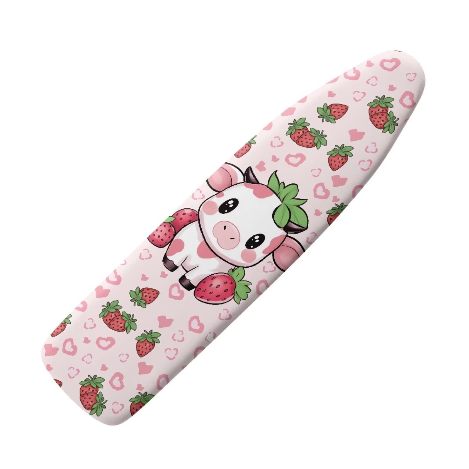 Wanyint Elastic Ironing Board Cover with Hook and Loop Fastener Non-Slip Breathable Iron Board Cover, 55" x 16", Cow Heart Strawberry Print