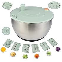 OTraki Centrifuga per Insalata 5L in Acciaio Inox,Centrifuga Insalata Con Pulsante Di Stop E Base Antiscivolo Asciuga,Centrifuga per Lattuga con Scarico, Accessori Vari,Lavabile in Lavastoviglie,Verde