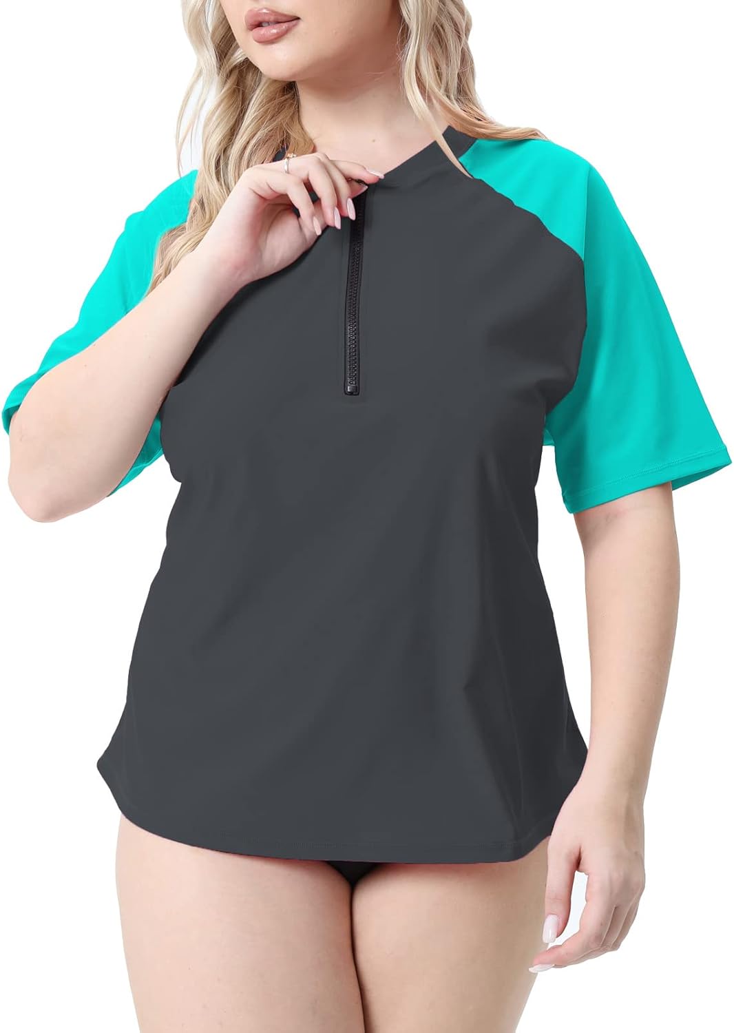 Halcurt Women's Plus Size Rash Guard Short Sleeve Swim Shirts Loose Fit UPF50+ Sun Protection Swimsuit Top Only