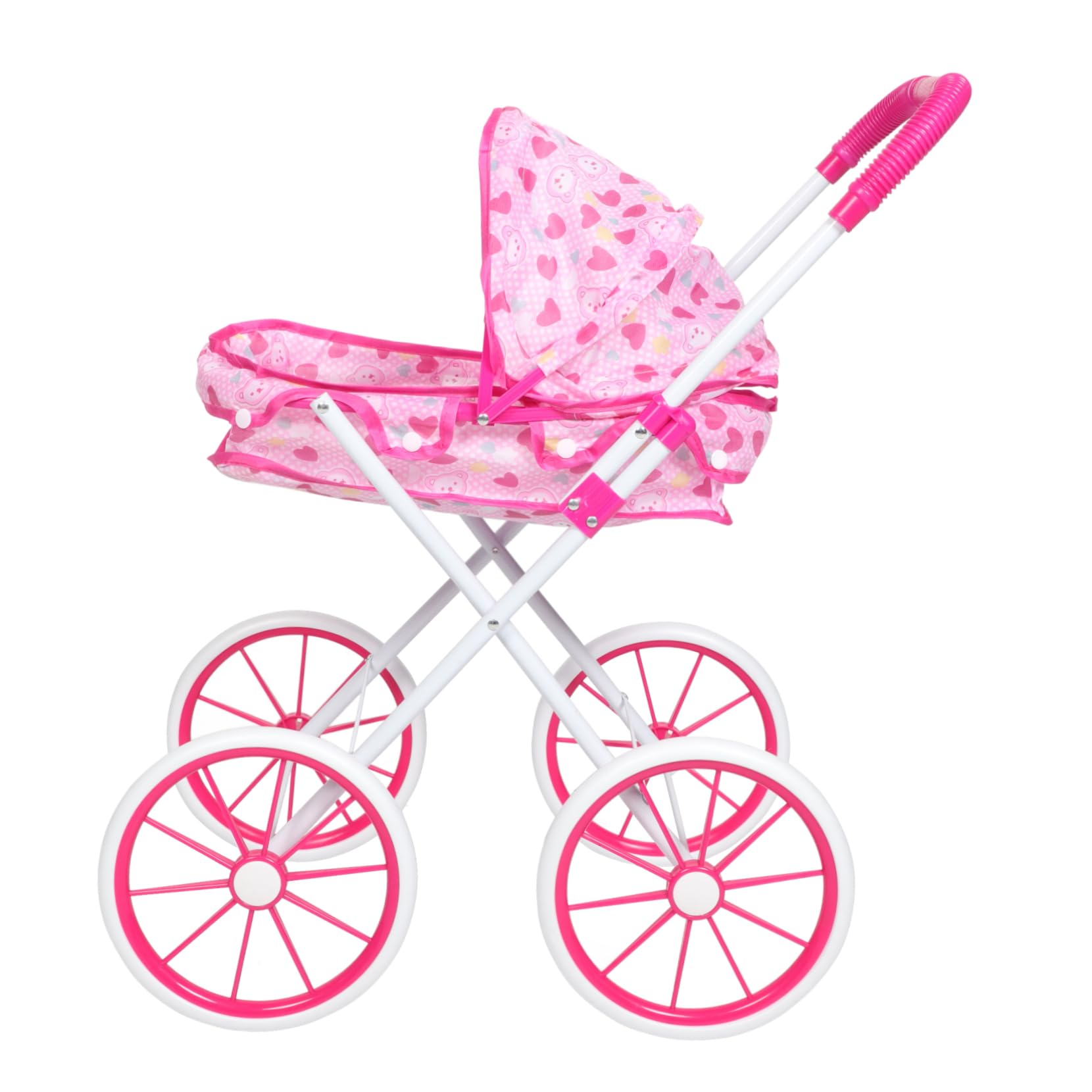 TOYANDONA Passeggino per Bambole Giocattolo Pieghevole Baldacchino Realistico e Ampio Accessori Inclusi Stimola Gioco di Ruolo Interattivo Adatto a Bambine Rosa Panno