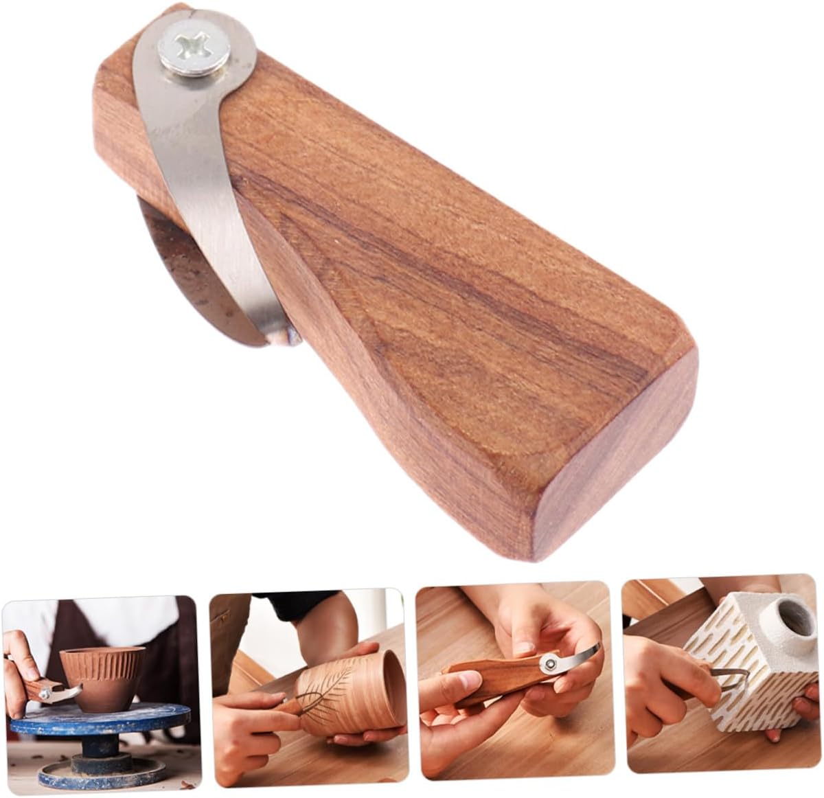 ETHZZLE Ergonomic Wooden Handle Clay Sculpture Hand Tool for Pottery Carving and Shaping Metal Edge Ribbon Trimming Tool for DIY Clay Modeling and Repair Precise Fettling Cutter for Adults