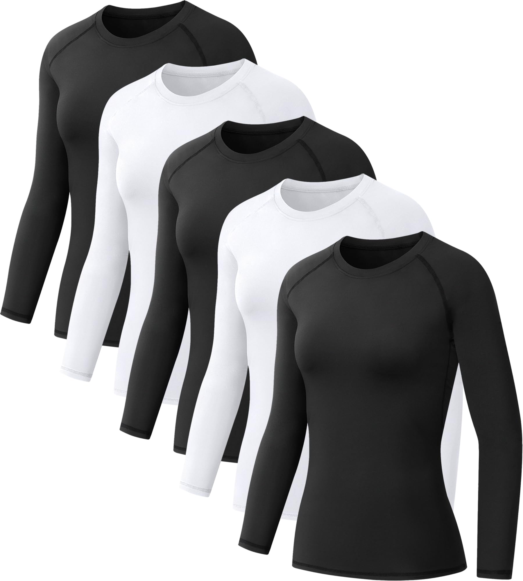 NebuKinex 5er-Pack Damen-Kompressionsshirt, langärmelig, Workout-Tops, athletische Baselayer, schnelltrocknend, Fitnessstudio, Yoga, Laufen, T-Shirt