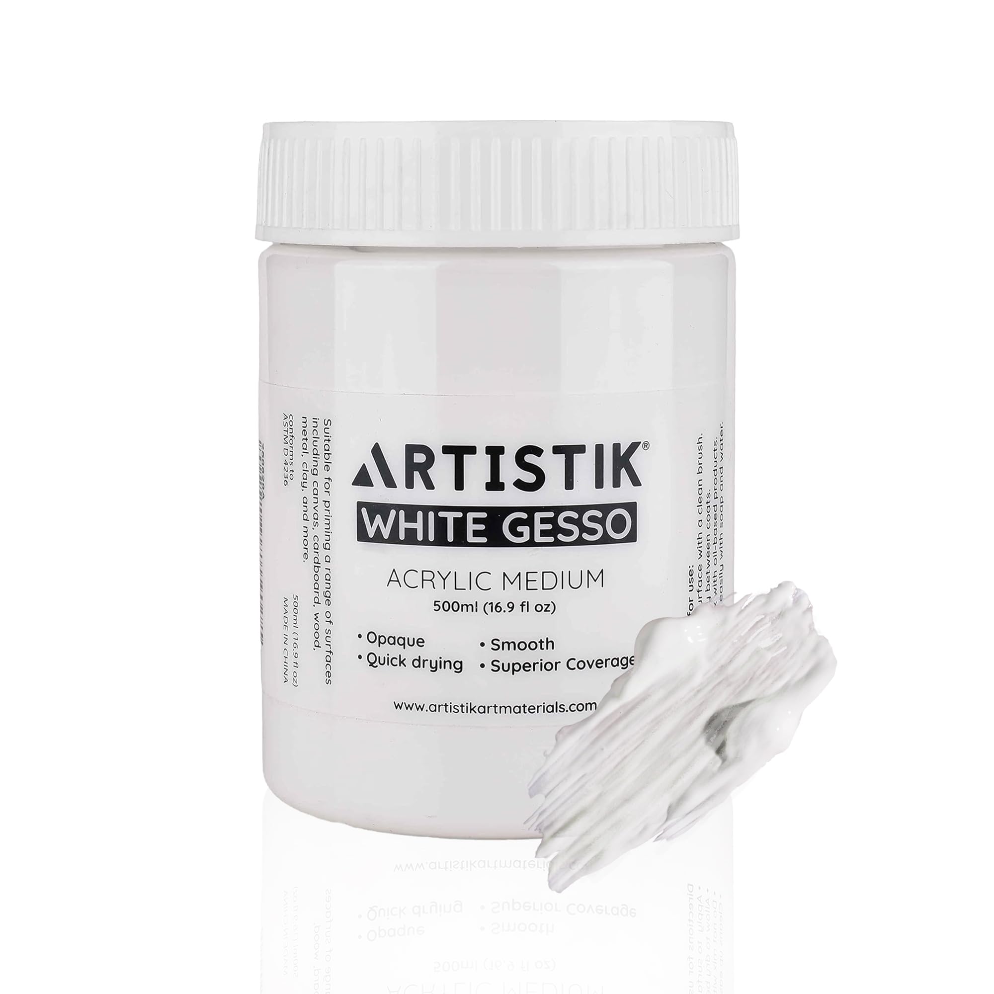 White Gesso Acrylic Medium – 500 ml Professional-Grade Surface Prep Paint & Liquid Primer for Wood, Canvas, Paper, Cardboard, and Various Art Projects